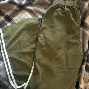 Olive Green Track Pants with White Stripes